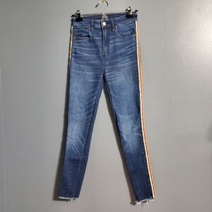 Abercrombie & Fitch Simone High Rise Ankle Jeans Stripe Sides Dark Wash Size 2 R